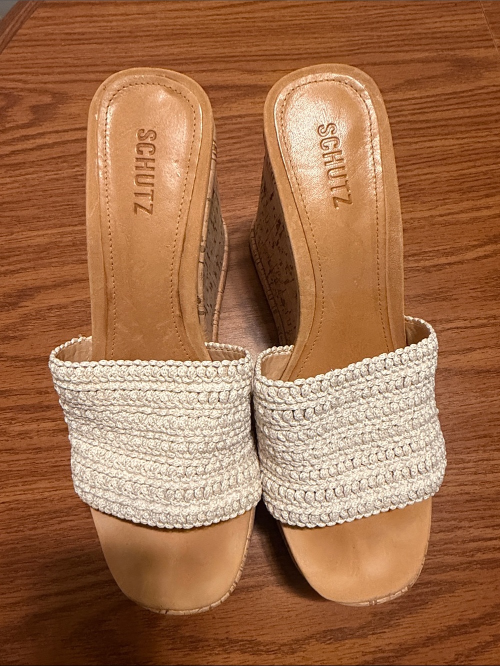 SCHUTZ White Crochet Wedge Mules